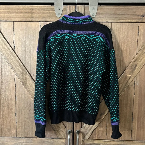 Alps Vintage 1990s Nordic Style Button Knit Funky Print Sweater Size Large - Picture 4 of 6